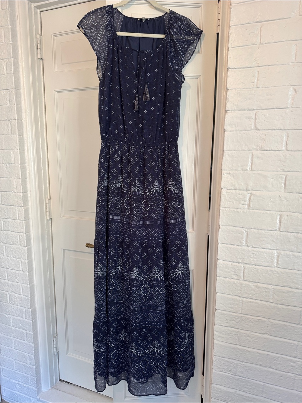 Joie Navy Printed Tassel Maxi Dress
